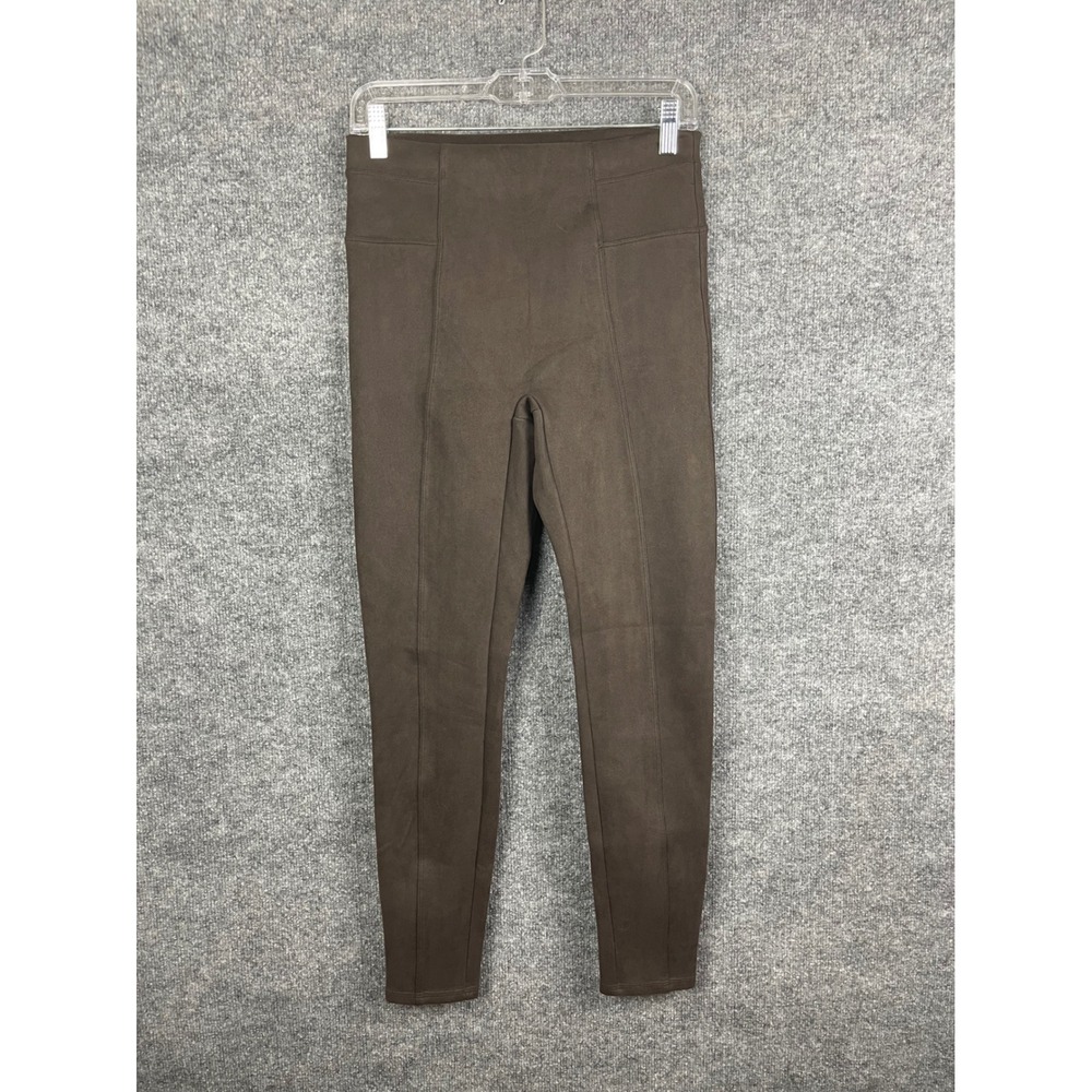 Spanx Faux Suede Leggings Women Size Medium Brown Excellent High Rise Seamed